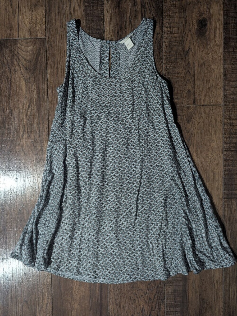 H&M Gray White Geometric Triangle Aztec Print Fit & Flare Light Sundress Size 4